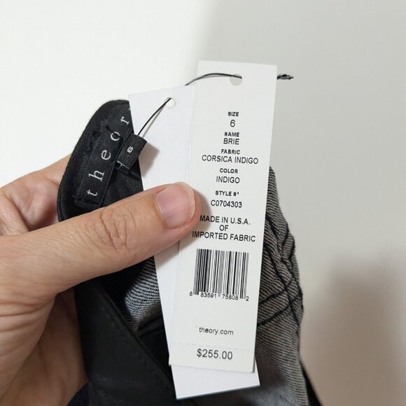 BNWT theory Brie Mini Denim Faux Leather Skirt Blue Corsica Indigo Size 6 - Picture 6 of 6